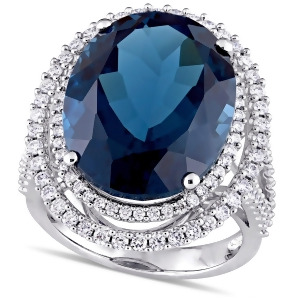 London Blue Topaz and Diamond Fashion Ring 14k White Gold 22.875ct - All