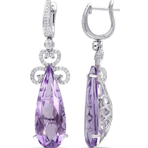 Pear Cut Pink Amethyst and Diamond Earrings 14k White Gold 20.52ct - All