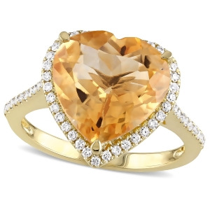 Citrine and Diamond Heart Ring 14k Yellow Gold 5.20ct - All