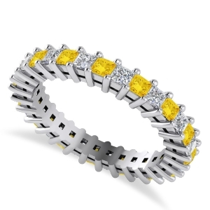 Princess Diamond and Yellow Sapphire Wedding Band 14k White Gold 1.86ct - All