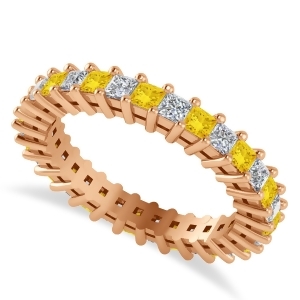Princess Diamond and Yellow Sapphire Wedding Band 14k Rose Gold 1.86ct - All
