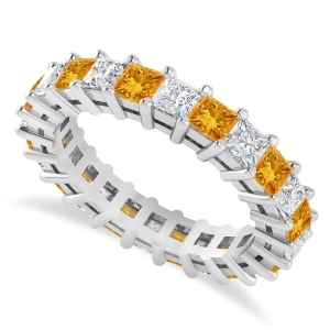Princess Diamond and Citrine Wedding Band 14k White Gold 3.12ct - All