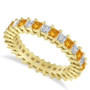 Princess Diamond and Citrine Wedding Band 14k Yellow Gold 2.32ct - All