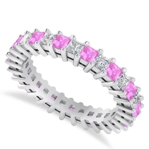 Princess Diamond and Pink Sapphire Wedding Band 14k White Gold 2.32ct - All
