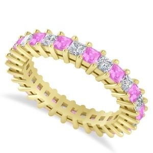 Princess Diamond and Pink Sapphire Wedding Band 14k Yellow Gold 2.32ct - All