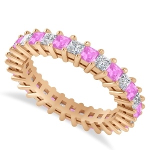 Princess Diamond and Pink Sapphire Wedding Band 14k Rose Gold 2.32ct - All