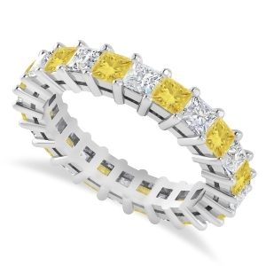 Princess Yellow and White Diamond Wedding Band 14k White Gold 3.12ct - All