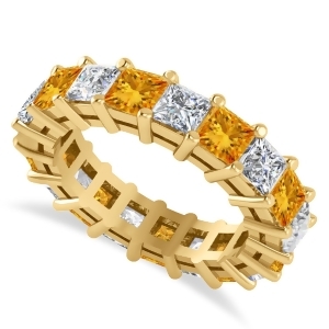 Princess Diamond and Citrine Wedding Band 14k Yellow Gold 5.61ct - All
