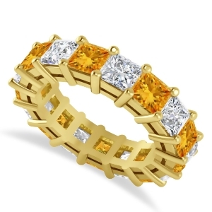 Princess Diamond and Citrine Wedding Band 14k Yellow Gold 7.17ct - All