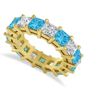 Princess Diamond and Blue Topaz Wedding Band 14k Yellow Gold 7.17ct - All