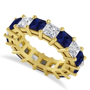 Princess Diamond and Blue Sapphire Wedding Band 14k Yellow Gold 7.17ct - All