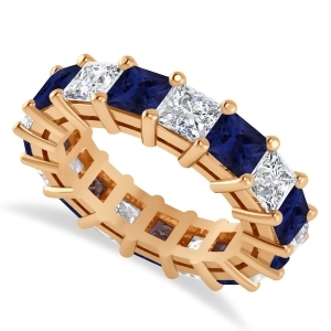 Princess Diamond and Blue Sapphire Wedding Band 14k Rose Gold 7.17ct - All