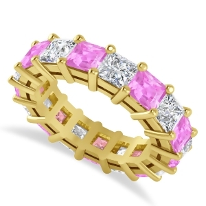Princess Diamond and Pink Sapphire Wedding Band 14k Yellow Gold 7.17ct - All