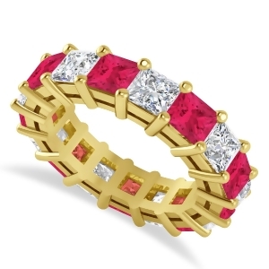 Princess Diamond and Ruby Wedding Band 14k Yellow Gold 7.17ct - All