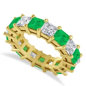 Princess Diamond and Emerald Wedding Band 14k Yellow Gold 7.17ct - All