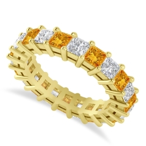 Princess Diamond and Citrine Wedding Band 14k Yellow Gold 4.18ct - All