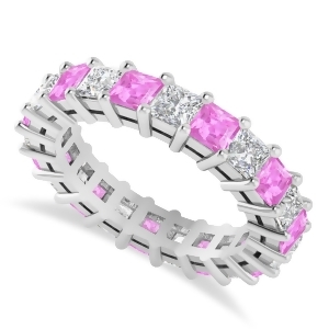 Princess Diamond and Pink Sapphire Wedding Band 14k White Gold 4.18ct - All