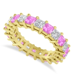 Princess Diamond and Pink Sapphire Wedding Band 14k Yellow Gold 4.18ct - All