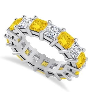 Princess Diamond and Yellow Sapphire Wedding Band 14k White Gold 7.17ct - All