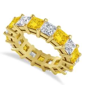 Princess Diamond and Yellow Sapphire Wedding Band 14k Yellow Gold 7.17ct - All