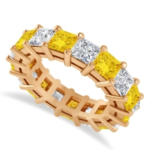 Princess Diamond and Yellow Sapphire Wedding Band 14k Rose Gold 7.17ct - All