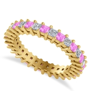 Princess Diamond and Pink Sapphire Wedding Band 14k Yellow Gold 1.86ct - All