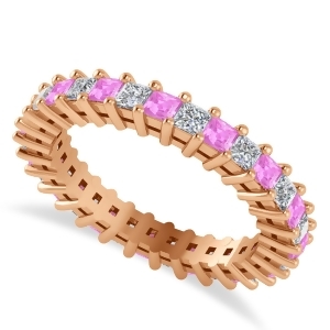 Princess Diamond and Pink Sapphire Wedding Band 14k Rose Gold 1.86ct - All