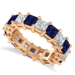 Princess Diamond and Blue Sapphire Wedding Band 14k Rose Gold 5.94ct - All