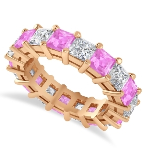 Princess Diamond and Pink Sapphire Wedding Band 14k Rose Gold 5.94ct - All