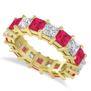 Princess Diamond and Ruby Wedding Band 14k Yellow Gold 5.94ct - All