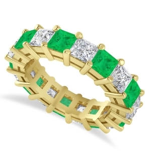 Princess Diamond and Emerald Wedding Band 14k Yellow Gold 5.94ct - All