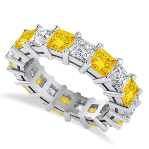 Princess Diamond and Yellow Sapphire Wedding Band 14k White Gold 5.94ct - All