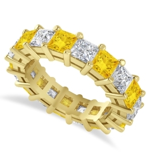 Princess Diamond and Yellow Sapphire Wedding Band 14k Yellow Gold 5.94ct - All