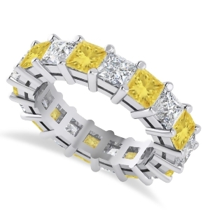Princess Yellow and White Diamond Wedding Band 14k White Gold 5.58ct - All