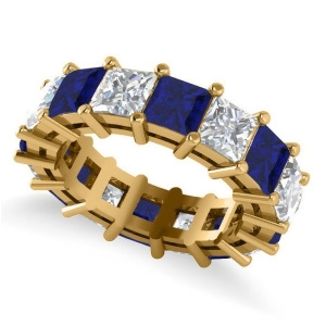 Princess Diamond and Blue Sapphire Wedding Band 14k Yellow Gold 10.08ct - All