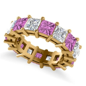 Princess Diamond and Pink Sapphire Wedding Band 14k Yellow Gold 10.08ct - All