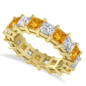 Princess Diamond and Citrine Wedding Band 14k Yellow Gold 5.94ct - All