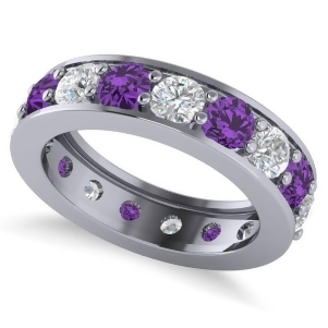 Diamond and Amethyst Eternity Wedding Band 14k White Gold 3.22ct - All