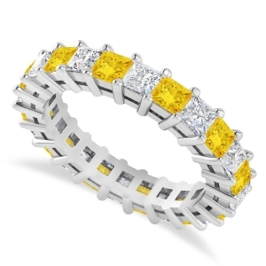 Princess Diamond and Yellow Sapphire Wedding Band 14k White Gold 3.12ct - All