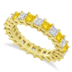 Princess Diamond and Yellow Sapphire Wedding Band 14k Yellow Gold 3.12ct - All