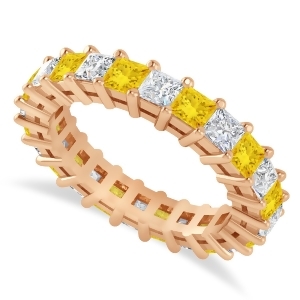 Princess Diamond and Yellow Sapphire Wedding Band 14k Rose Gold 3.12ct - All
