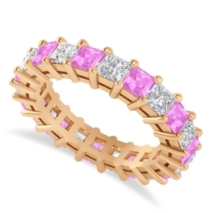 Princess Diamond and Pink Sapphire Wedding Band 14k Rose Gold 4.18ct - All
