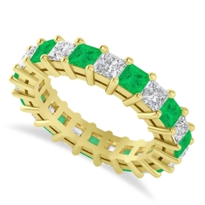 Princess Diamond and Emerald Wedding Band 14k Yellow Gold 4.18ct - All