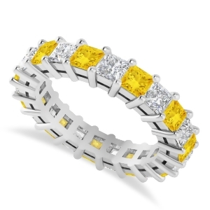 Princess Diamond and Yellow Sapphire Wedding Band 14k White Gold 4.18ct - All