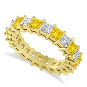 Princess Diamond and Yellow Sapphire Wedding Band 14k Yellow Gold 4.18ct - All