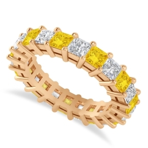 Princess Diamond and Yellow Sapphire Wedding Band 14k Rose Gold 4.18ct - All