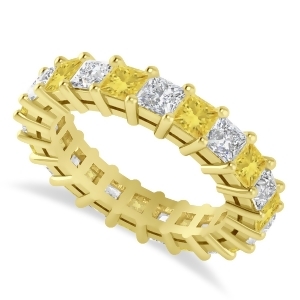 Princess Yellow and White Diamond Wedding Band 14k Yellow Gold 3.96ct - All