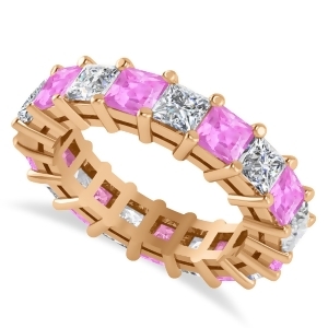 Princess Diamond and Pink Sapphire Wedding Band 14k Rose Gold 5.61ct - All
