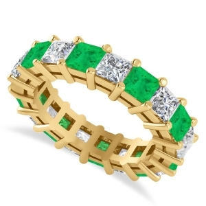 Princess Diamond and Emerald Wedding Band 14k Yellow Gold 5.61ct - All