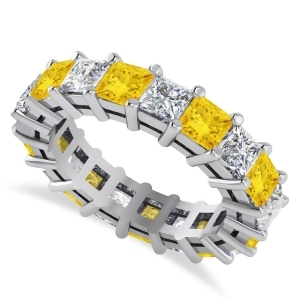 Princess Diamond and Yellow Sapphire Wedding Band 14k White Gold 5.61ct - All